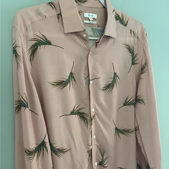 Reiss Women’s Palm Print Button Down Blouse Pink Viscose Slim Fit Size XL - Picture 6 of 10